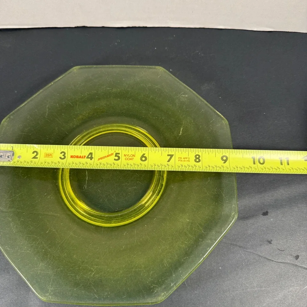 Vintage Yellow Depression Glass Octagonal Serving Plate 10.5 Inch Frosted‎ Rim